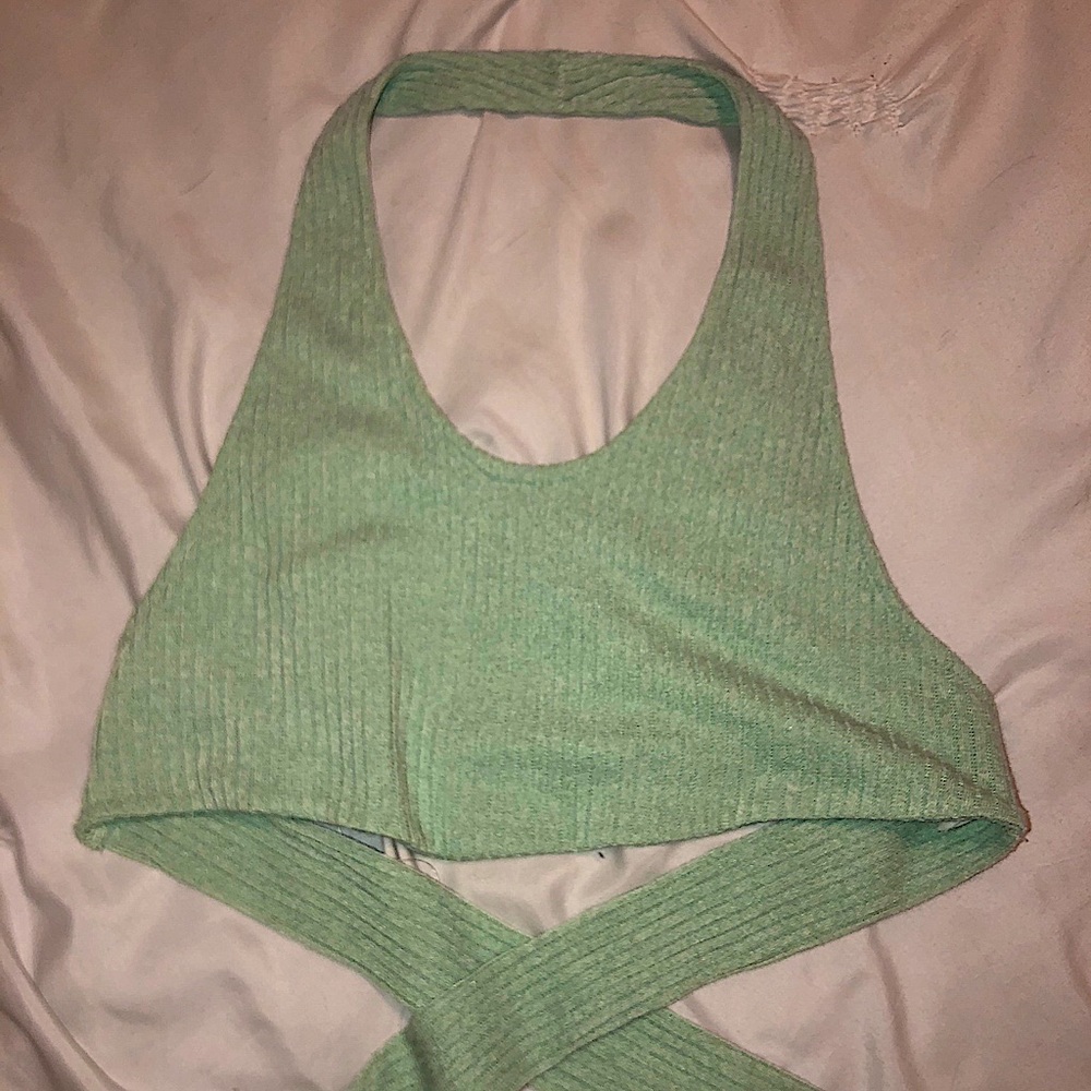 Mint Ribbed Halter Crop Top